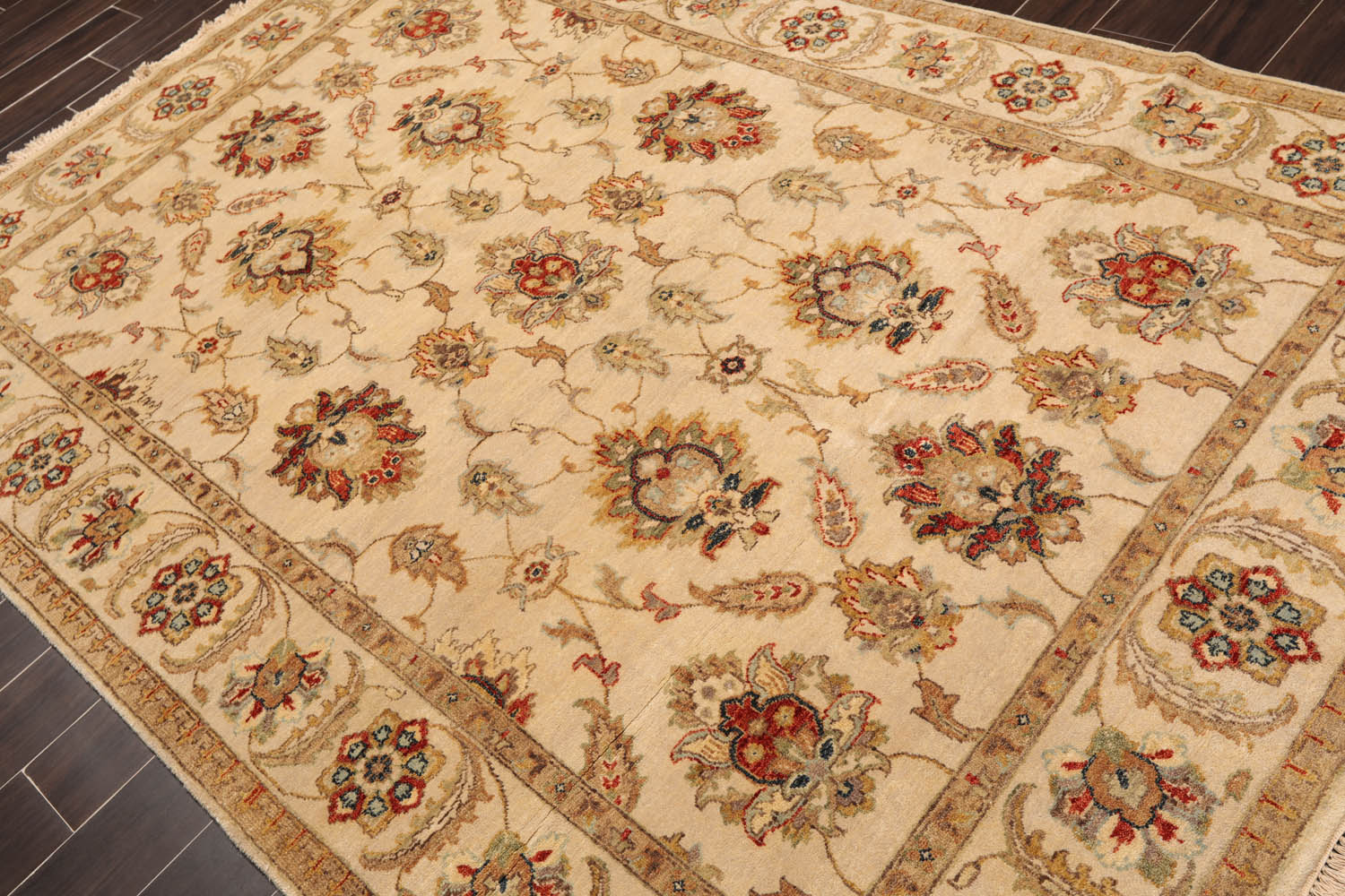 6x9 Beige, Tan, Rust Color Hand Knotted All-Over 100% Wool Traditional Oriental Rug