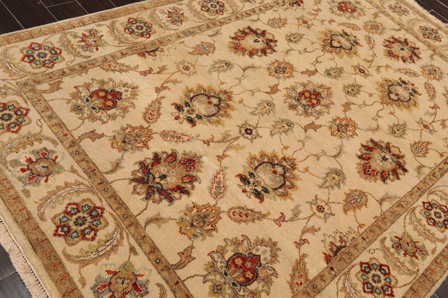 6x9 Beige, Tan, Rust Color Hand Knotted All-Over 100% Wool Traditional Oriental Rug