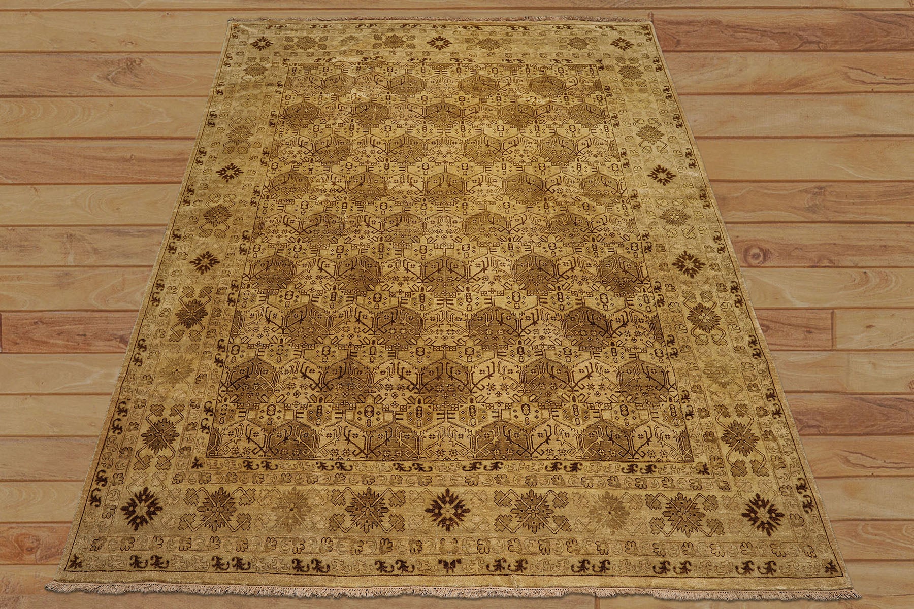 9x12 Light Gold, Tan, Brown Color Hand Knotted Agra Wool Transitional Oriental Rug