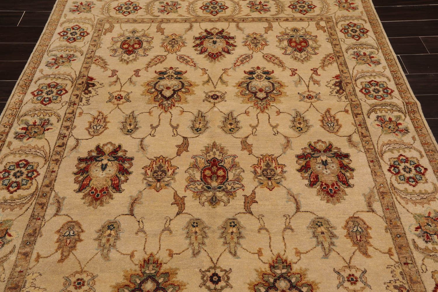 6x9 Beige, Tan, Rust Color Hand Knotted All-Over 100% Wool Traditional Oriental Rug