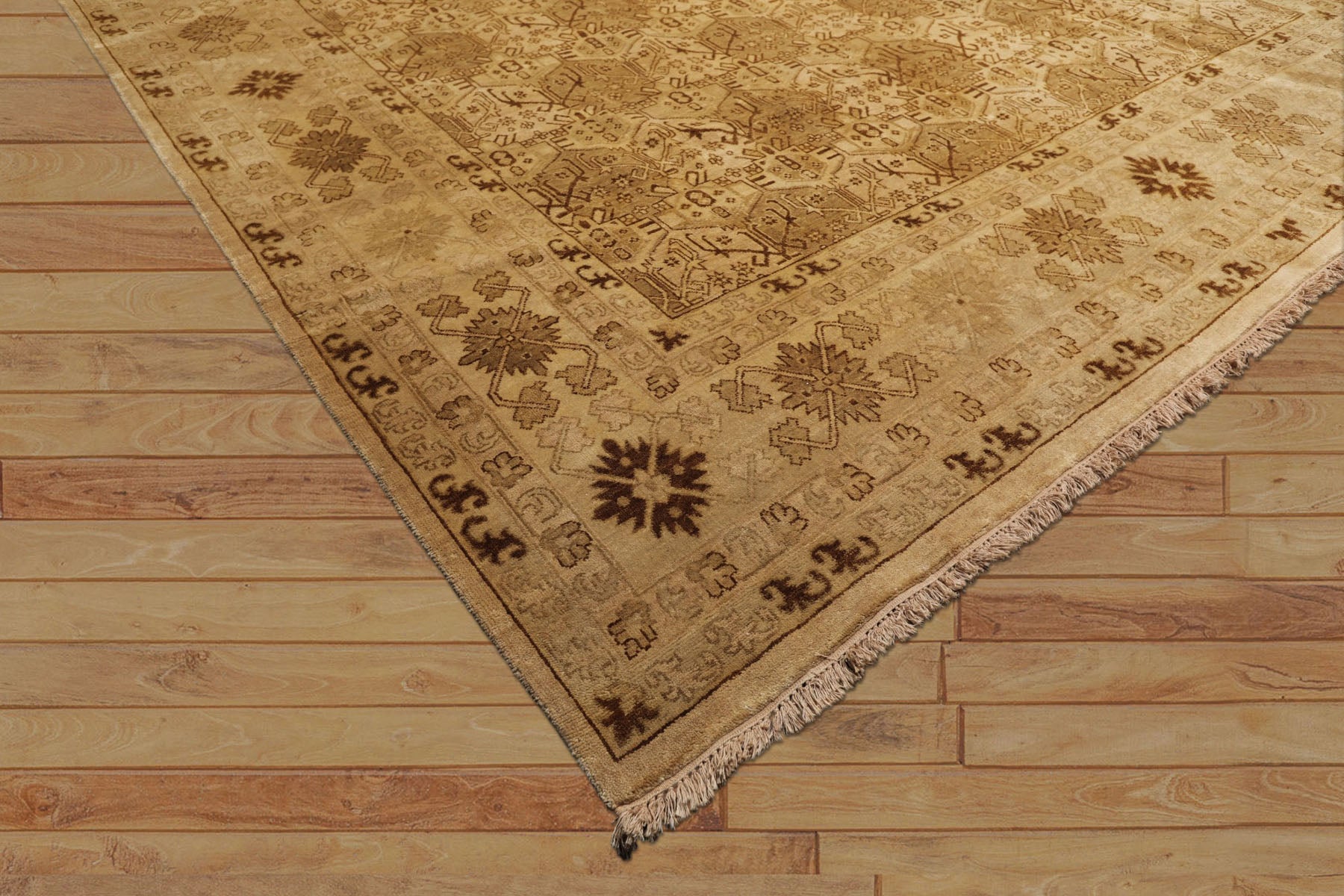 9x12 Light Gold, Tan, Brown Color Hand Knotted Agra Wool Transitional Oriental Rug