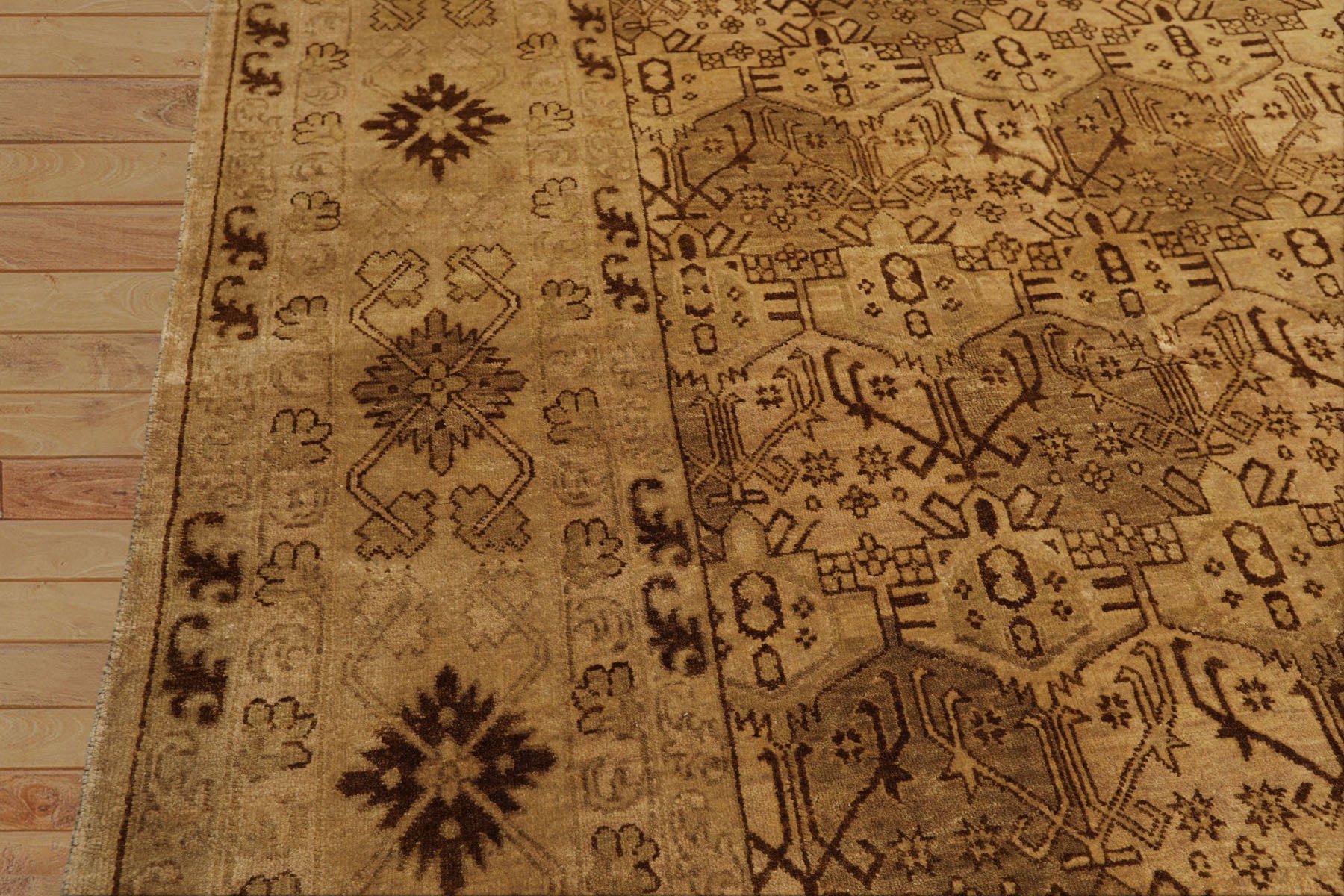 9x12 Light Gold, Tan, Brown Color Hand Knotted Agra Wool Transitional Oriental Rug
