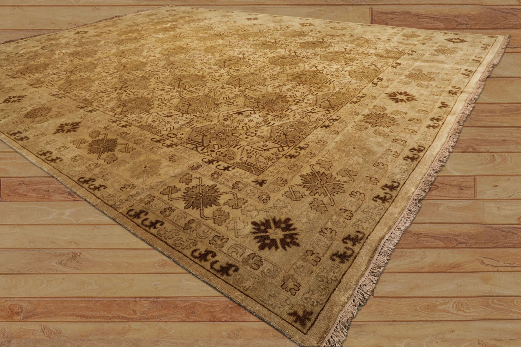 9x12 Light Gold, Tan, Brown Color Hand Knotted Agra Wool Transitional Oriental Rug