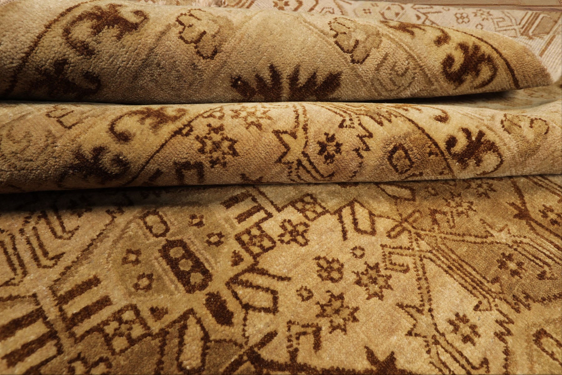 9x12 Light Gold, Tan, Brown Color Hand Knotted Agra Wool Transitional Oriental Rug