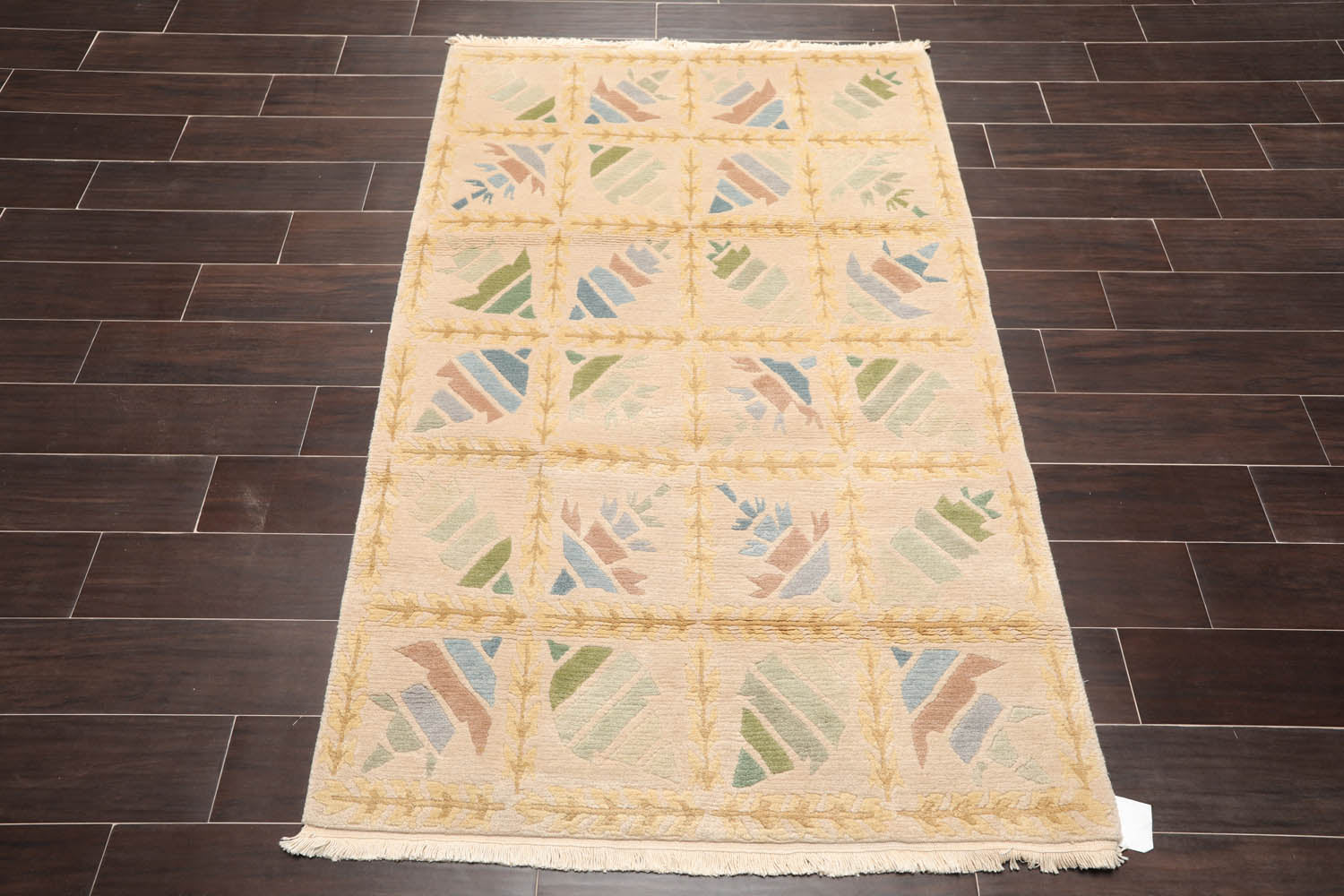 3x5 Beige, Brown, Blue Color Hand Knotted Floral 100% Wool Modern Oriental Rug