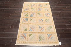 3x5 Beige, Brown, Blue Color Hand Knotted Floral 100% Wool Modern Oriental Rug