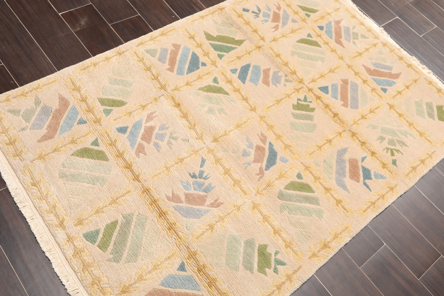 3x5 Beige, Brown, Blue Color Hand Knotted Floral 100% Wool Modern Oriental Rug