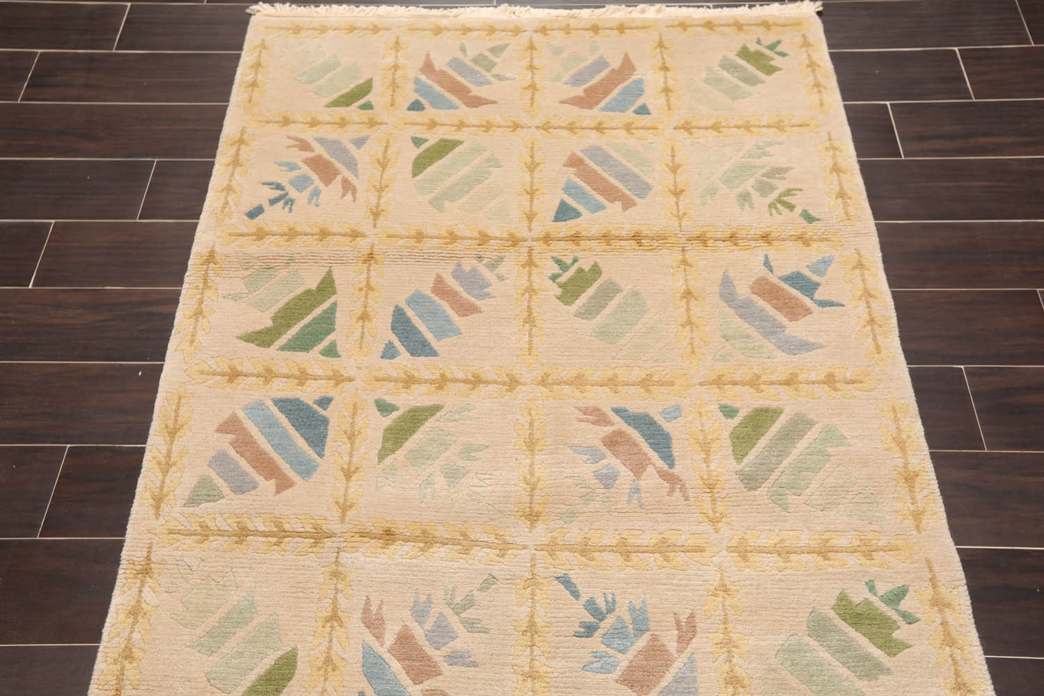 3x5 Beige, Brown, Blue Color Hand Knotted Floral 100% Wool Modern Oriental Rug