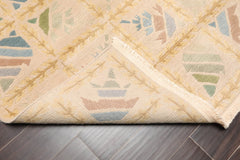 3x5 Beige, Brown, Blue Color Hand Knotted Floral 100% Wool Modern Oriental Rug