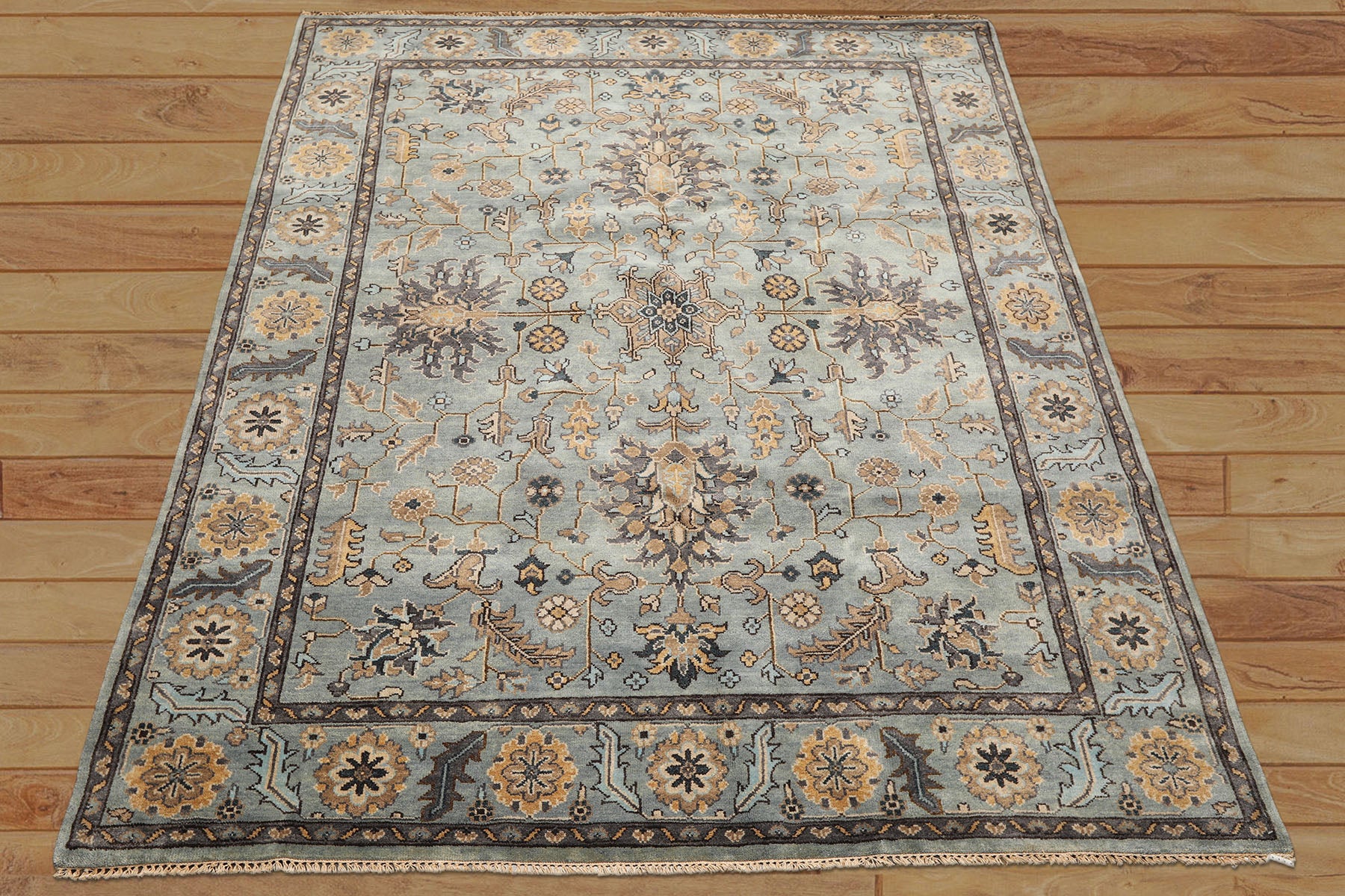 8x10 Aqua, Gray, Tan Color Hand Knotted Oushak Wool Traditional Oriental Rug
