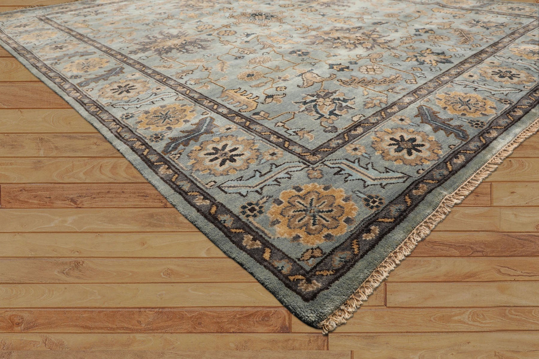 8x10 Aqua, Gray, Tan Color Hand Knotted Oushak Wool Traditional Oriental Rug