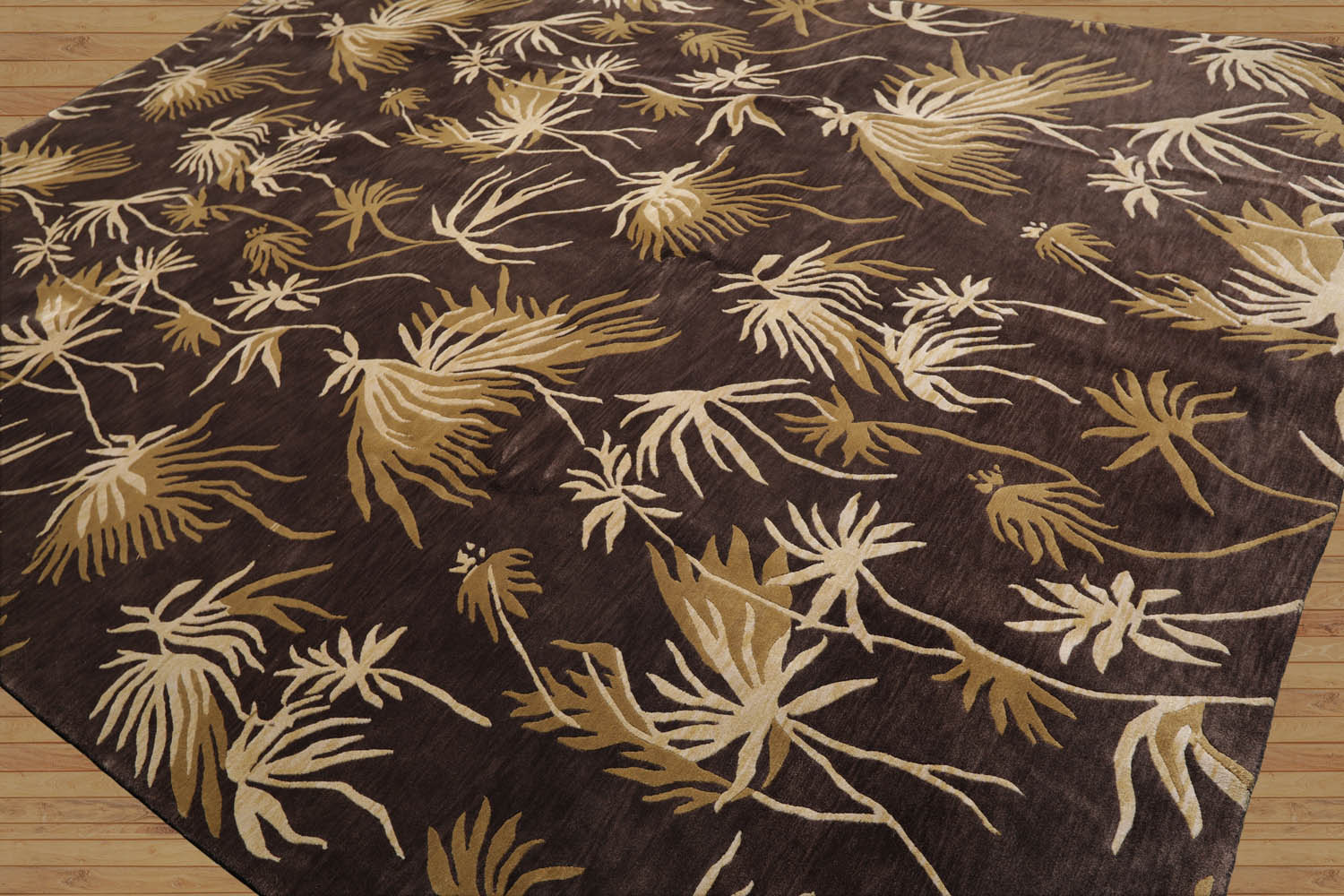 9x12 Brown, Beige, Tan Color Hand Knotted Floral 100% Wool Modern Oriental Rug