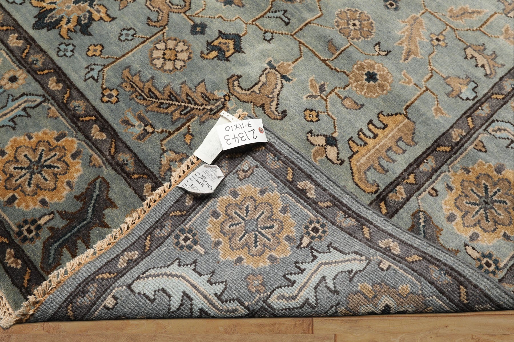 8x10 Aqua, Gray, Tan Color Hand Knotted Oushak Wool Traditional Oriental Rug