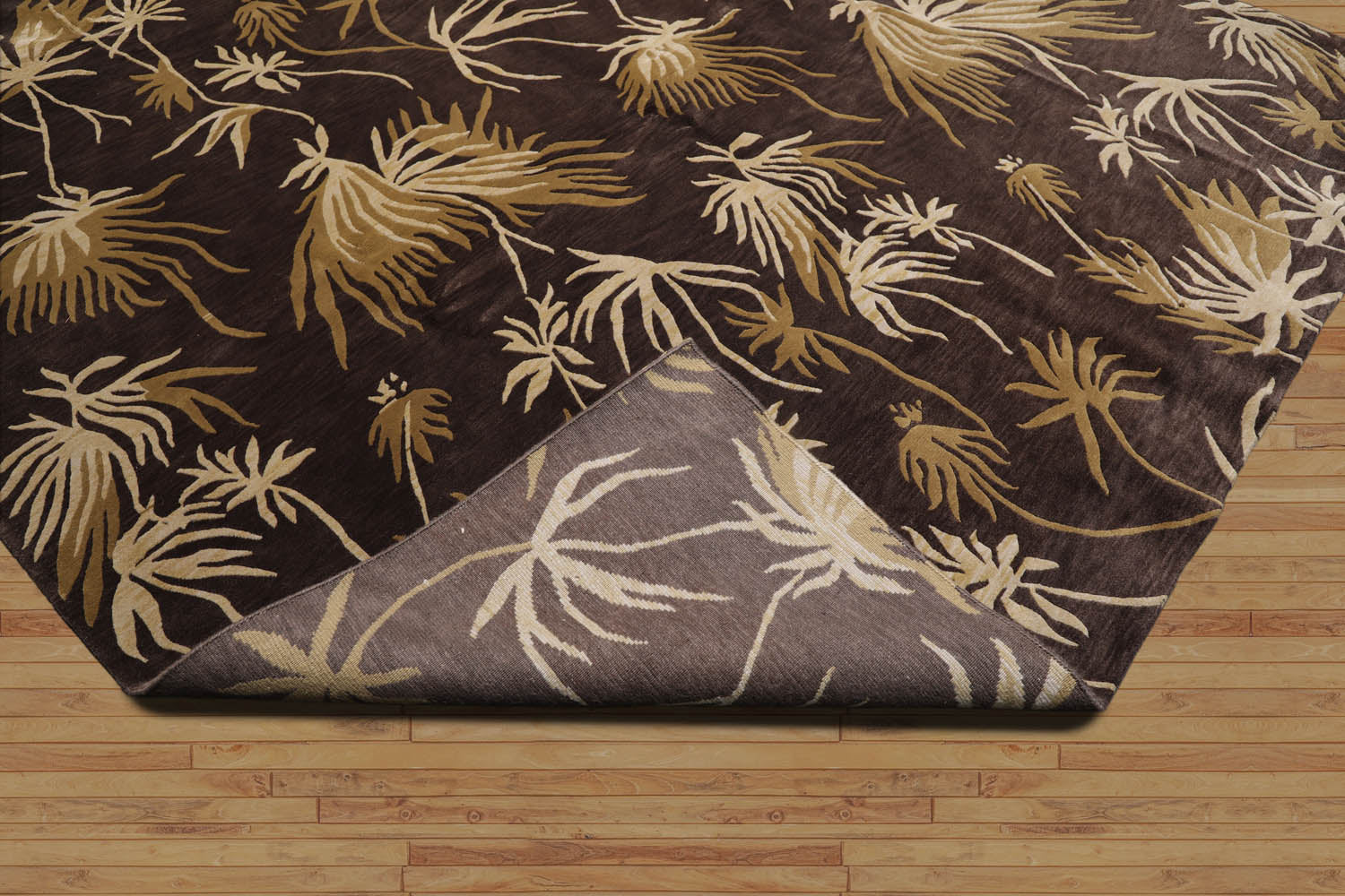 9x12 Brown, Beige, Tan Color Hand Knotted Floral 100% Wool Modern Oriental Rug