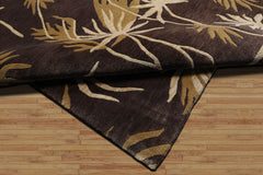 9x12 Brown, Beige, Tan Color Hand Knotted Floral 100% Wool Modern Oriental Rug