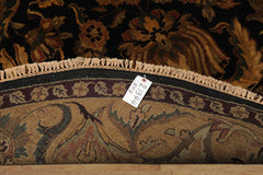 8' Round Black, Gold, Maroon Color Hand Knotted Agra Wool Traditional Oriental Rug
