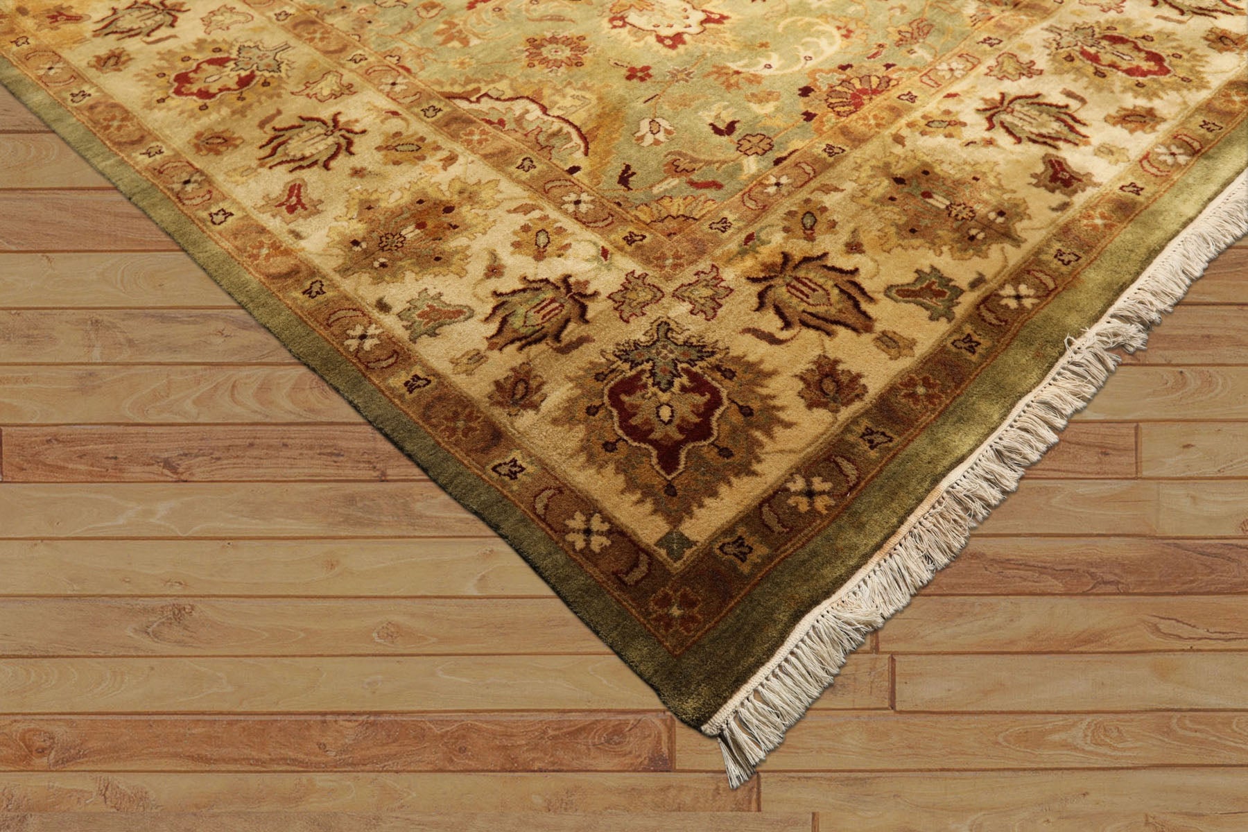 8' Square Pistachio, Beige, Rust Color Hand Knotted Agra New Zealand Wool Traditional Oriental Rug