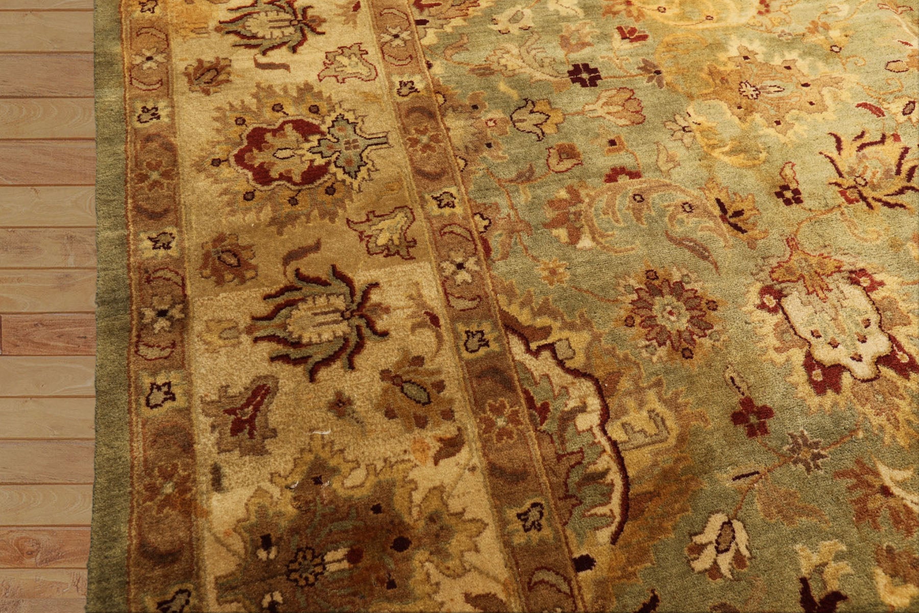 8' Square Pistachio, Beige, Rust Color Hand Knotted Agra New Zealand Wool Traditional Oriental Rug