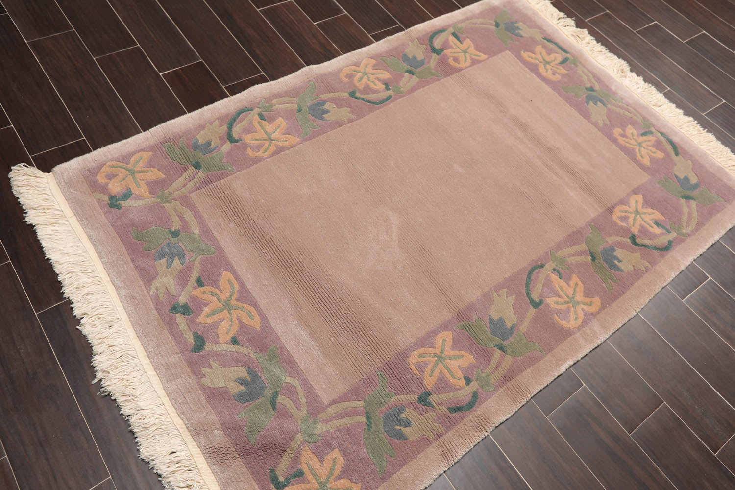 4x6 Taupe, Lavender, Green Color Hand Knotted Floral 100% Wool Traditional-Persian/Oriental Oriental Rug