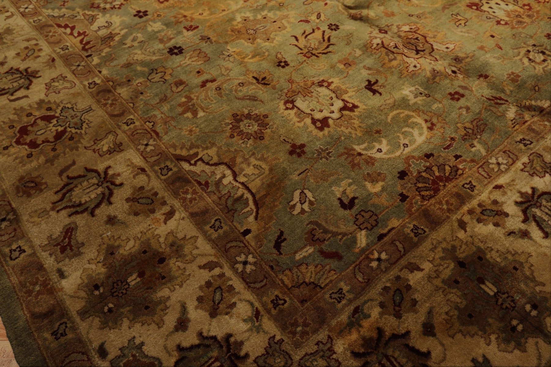 8' Square Pistachio, Beige, Rust Color Hand Knotted Agra New Zealand Wool Traditional Oriental Rug