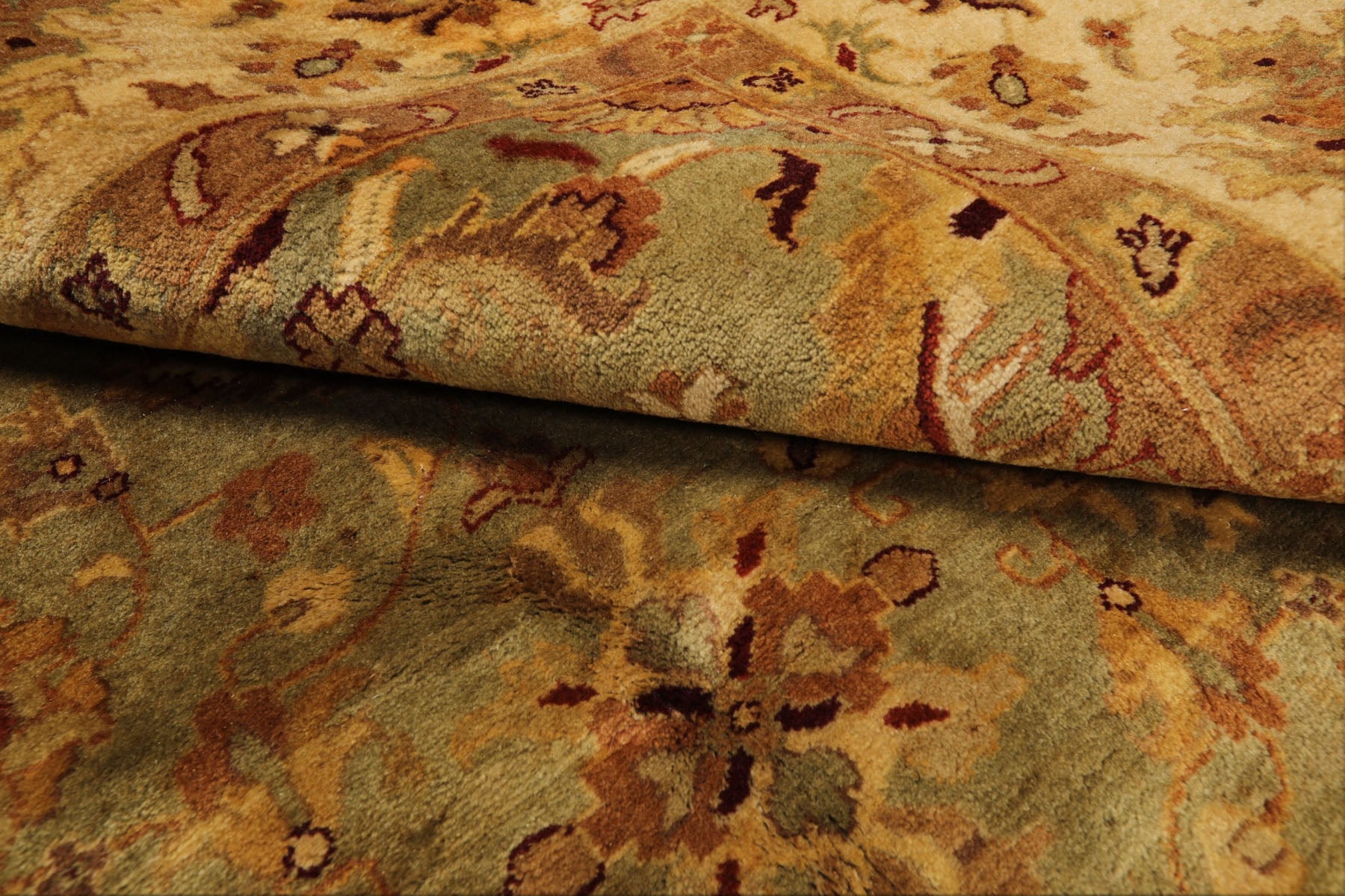 8' Square Pistachio, Beige, Rust Color Hand Knotted Agra New Zealand Wool Traditional Oriental Rug