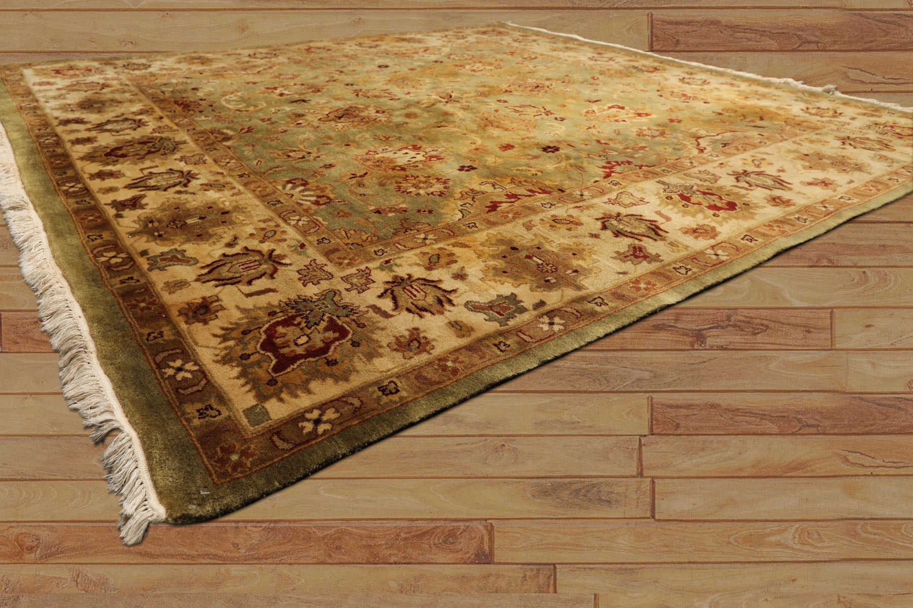 8' Square Pistachio, Beige, Rust Color Hand Knotted Agra New Zealand Wool Traditional Oriental Rug