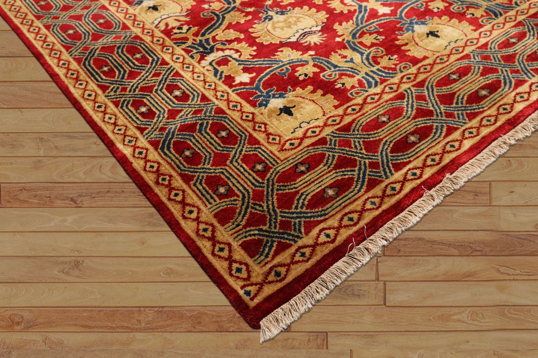8x10 Red, Gold, Navy Color Hand Knotted Agra Wool Traditional Oriental Rug