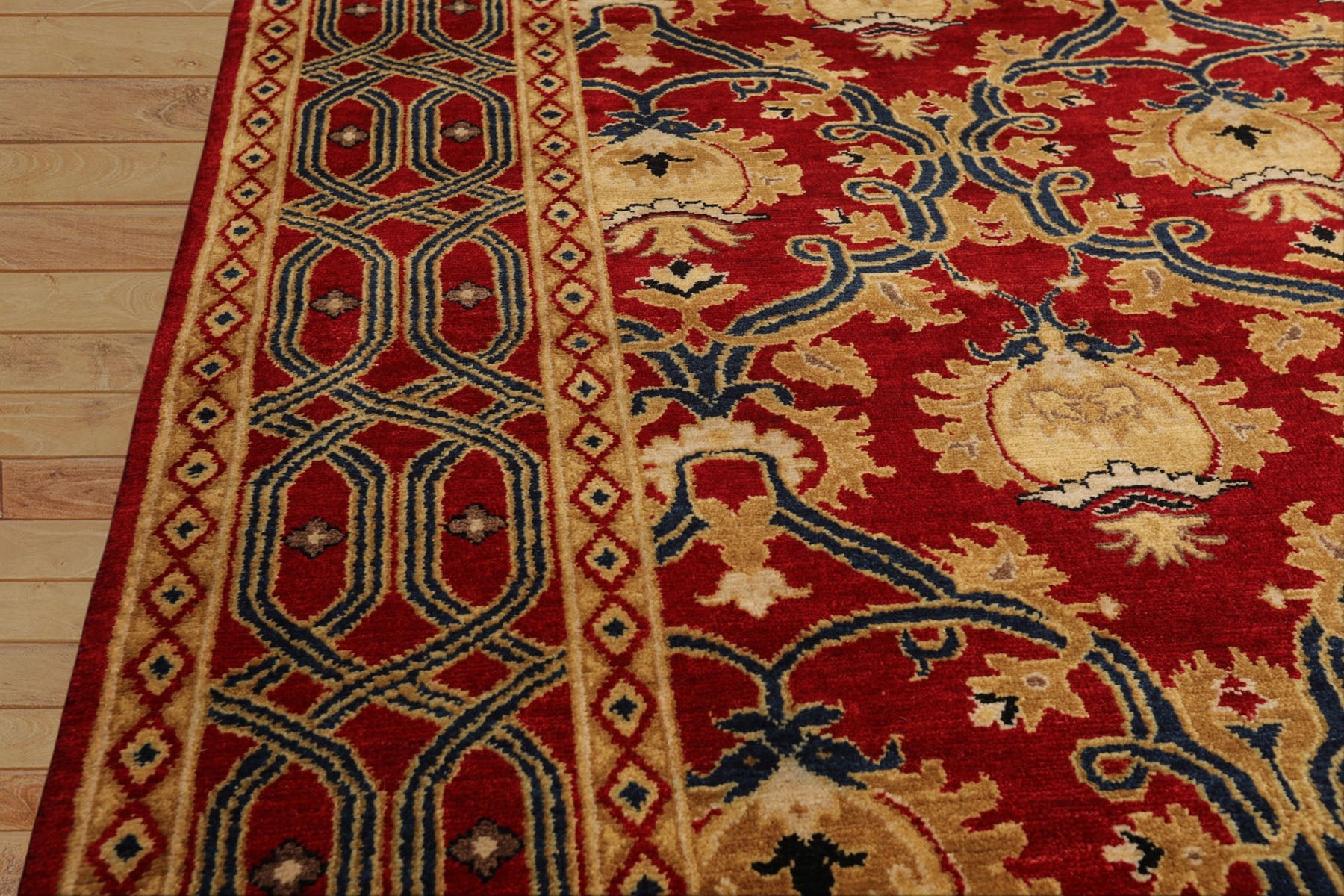 8x10 Red, Gold, Navy Color Hand Knotted Agra Wool Traditional Oriental Rug