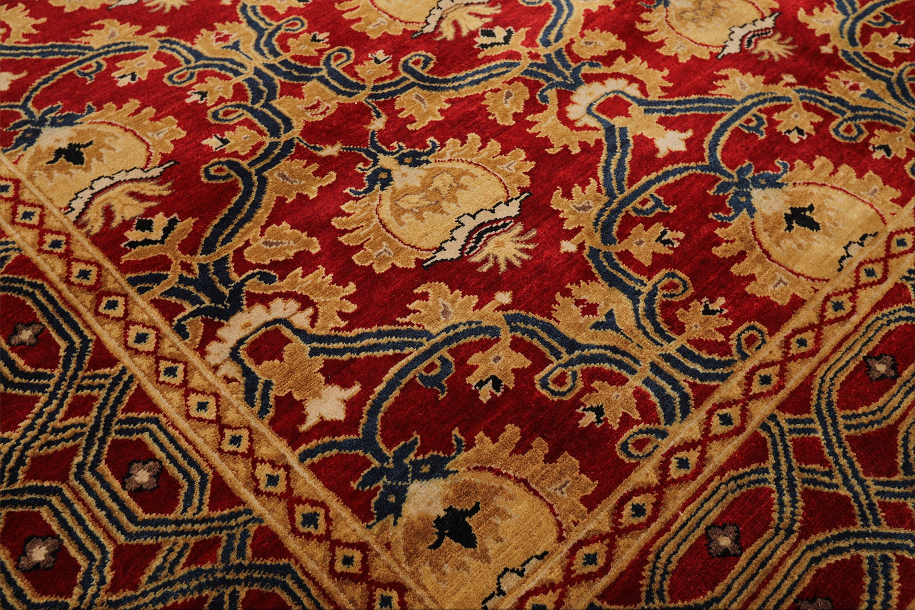 8x10 Red, Gold, Navy Color Hand Knotted Agra Wool Traditional Oriental Rug