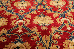8x10 Red, Gold, Navy Color Hand Knotted Agra Wool Traditional Oriental Rug