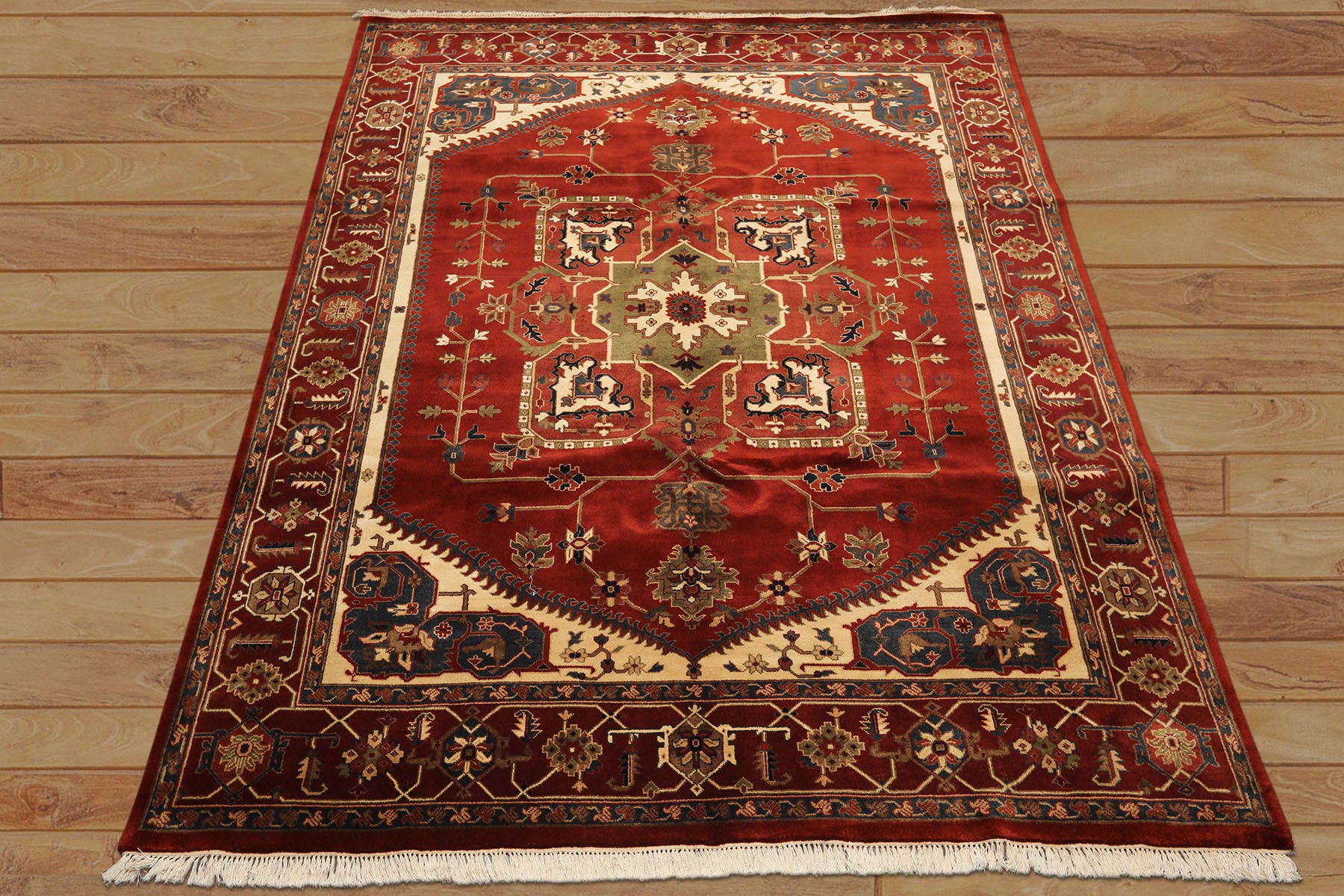 8x10 Rust, Maroon, Ivory Color Hand Knotted Indo Heriz Wool Traditional Oriental Rug