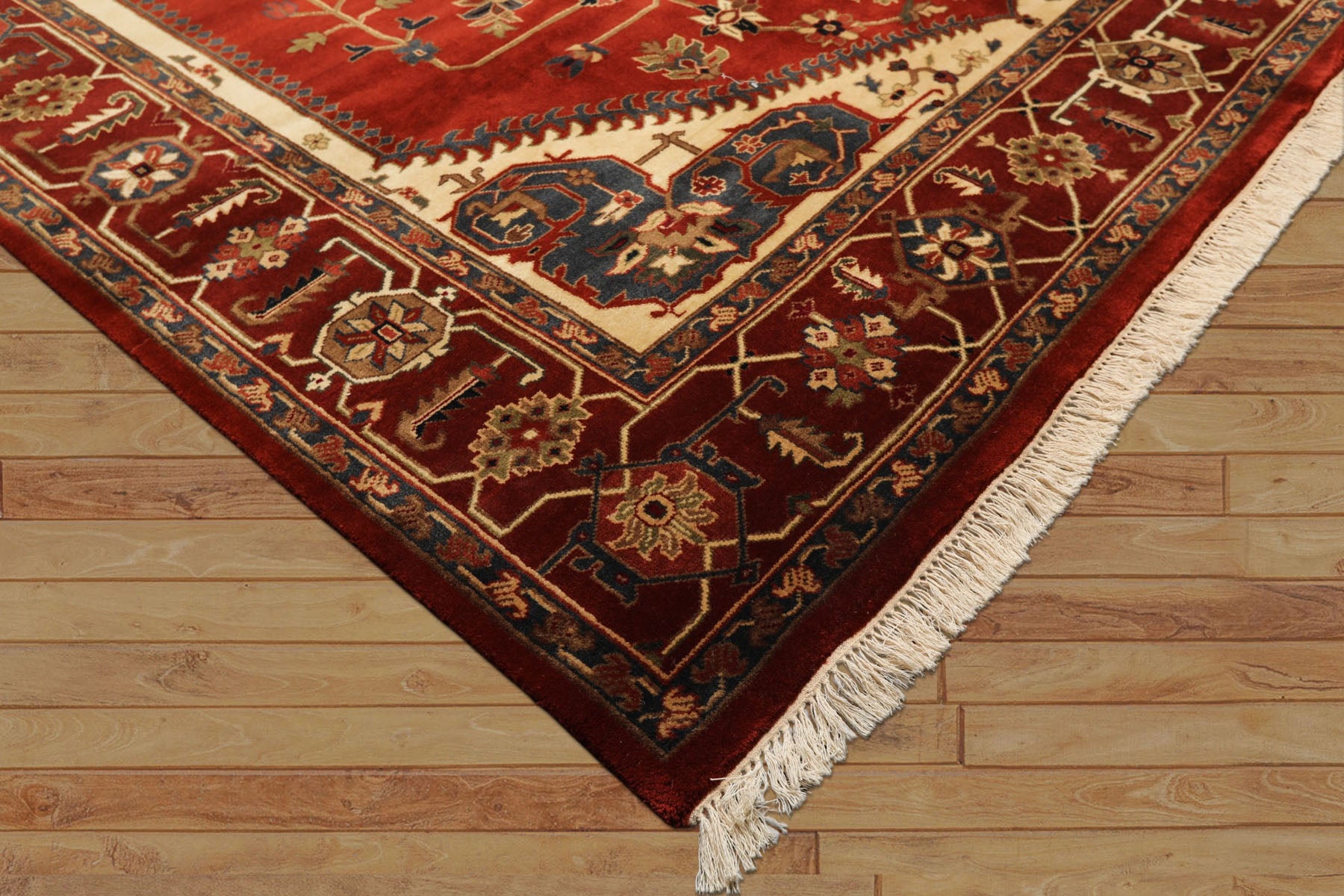 8x10 Rust, Maroon, Ivory Color Hand Knotted Indo Heriz Wool Traditional Oriental Rug
