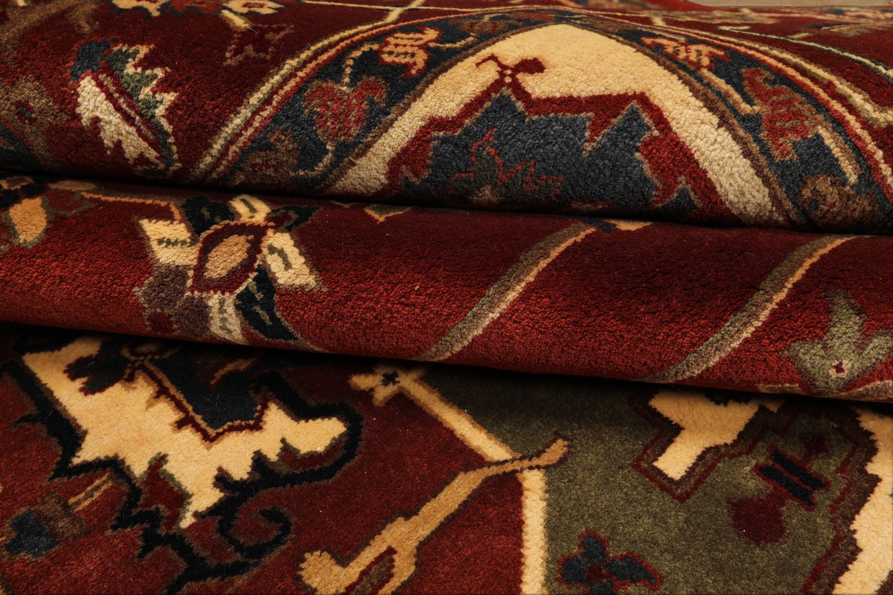 8x10 Rust, Maroon, Ivory Color Hand Knotted Indo Heriz Wool Traditional Oriental Rug