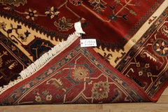 8x10 Rust, Maroon, Ivory Color Hand Knotted Indo Heriz Wool Traditional Oriental Rug