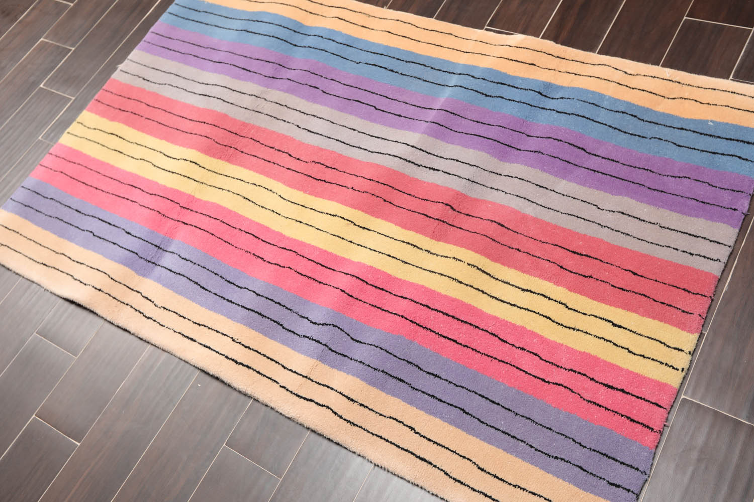 3x5 Gray, Lavender, Blue Color Hand Tufted Striped 100% Wool Modern Oriental Rug