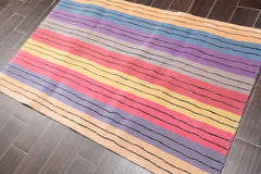3x5 Gray, Lavender, Blue Color Hand Tufted Striped 100% Wool Modern Oriental Rug