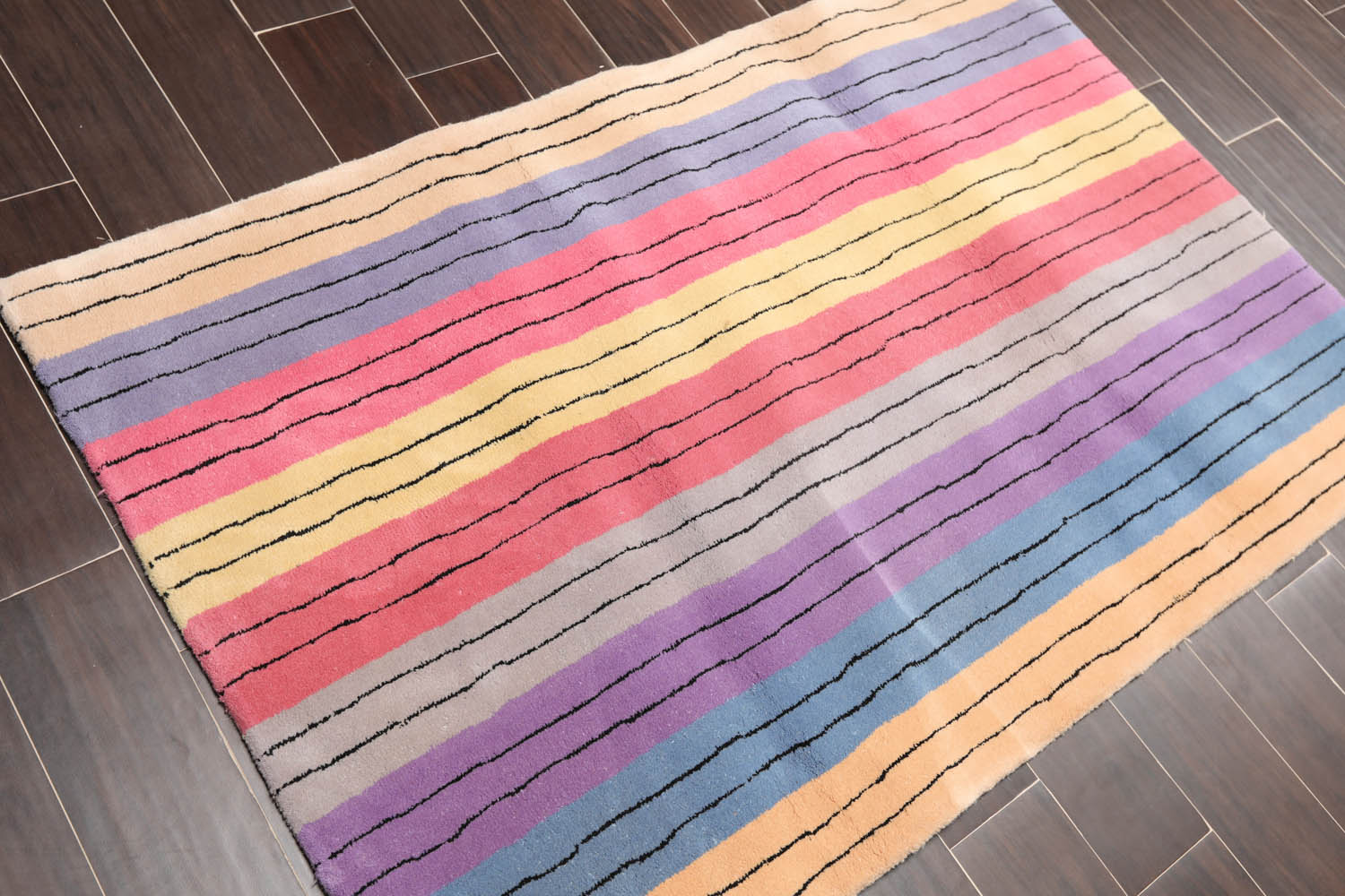 3x5 Gray, Lavender, Blue Color Hand Tufted Striped 100% Wool Modern Oriental Rug