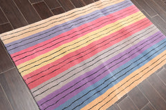 3x5 Gray, Lavender, Blue Color Hand Tufted Striped 100% Wool Modern Oriental Rug