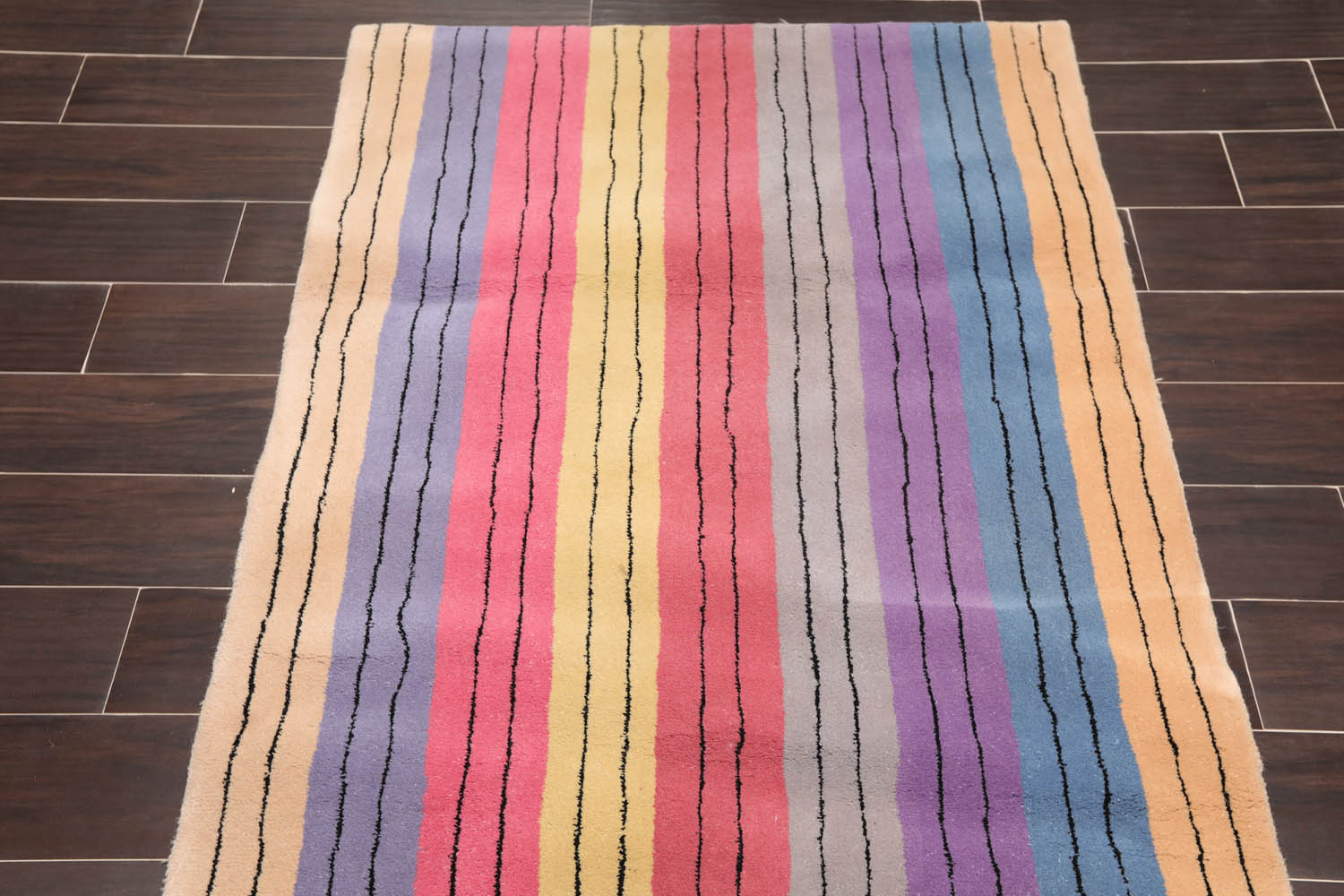 3x5 Gray, Lavender, Blue Color Hand Tufted Striped 100% Wool Modern Oriental Rug