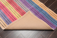 3x5 Gray, Lavender, Blue Color Hand Tufted Striped 100% Wool Modern Oriental Rug