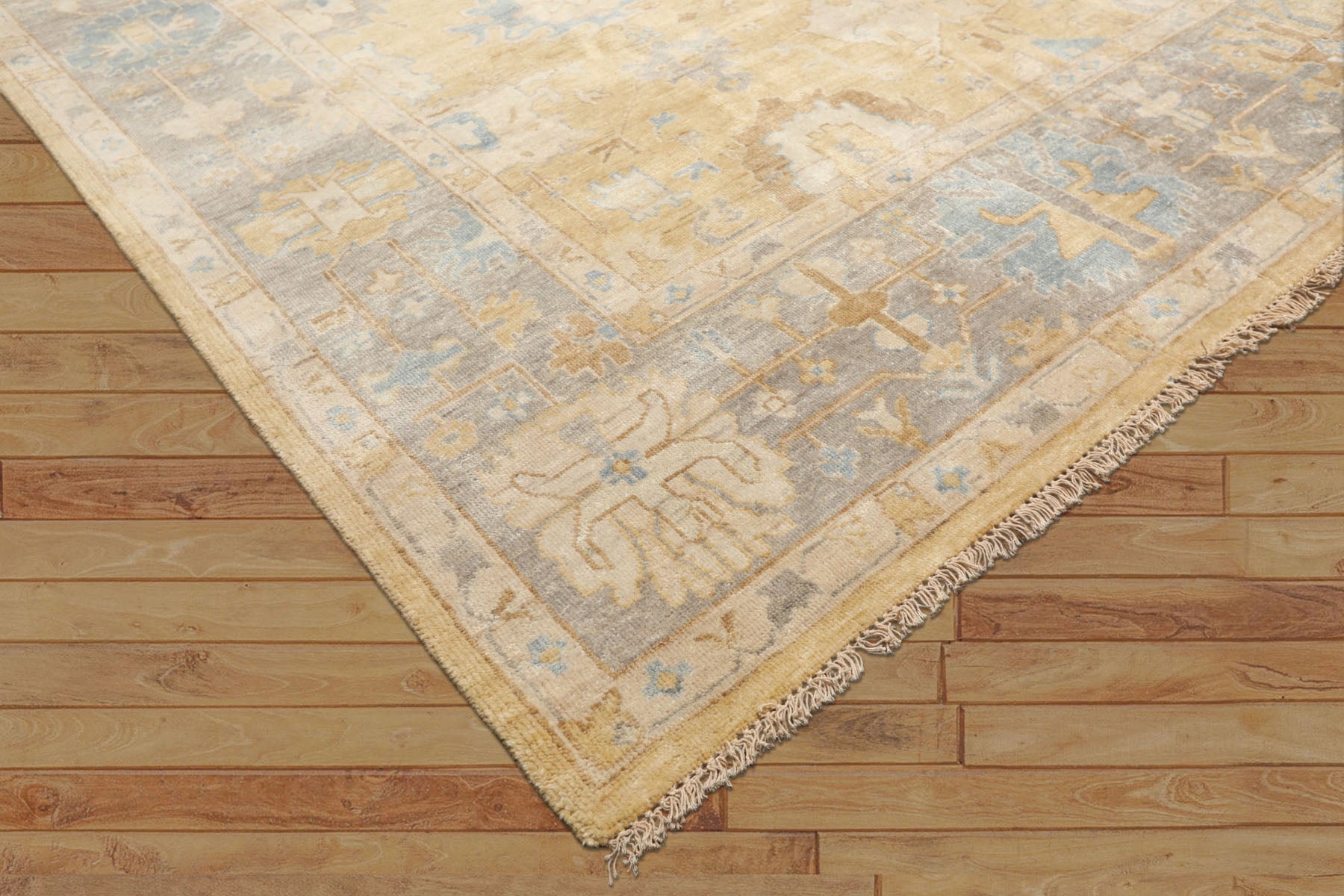 8x10 Light Gold, Gray, Aqua Color Hand Knotted Oushak Wool Traditional Oriental Rug