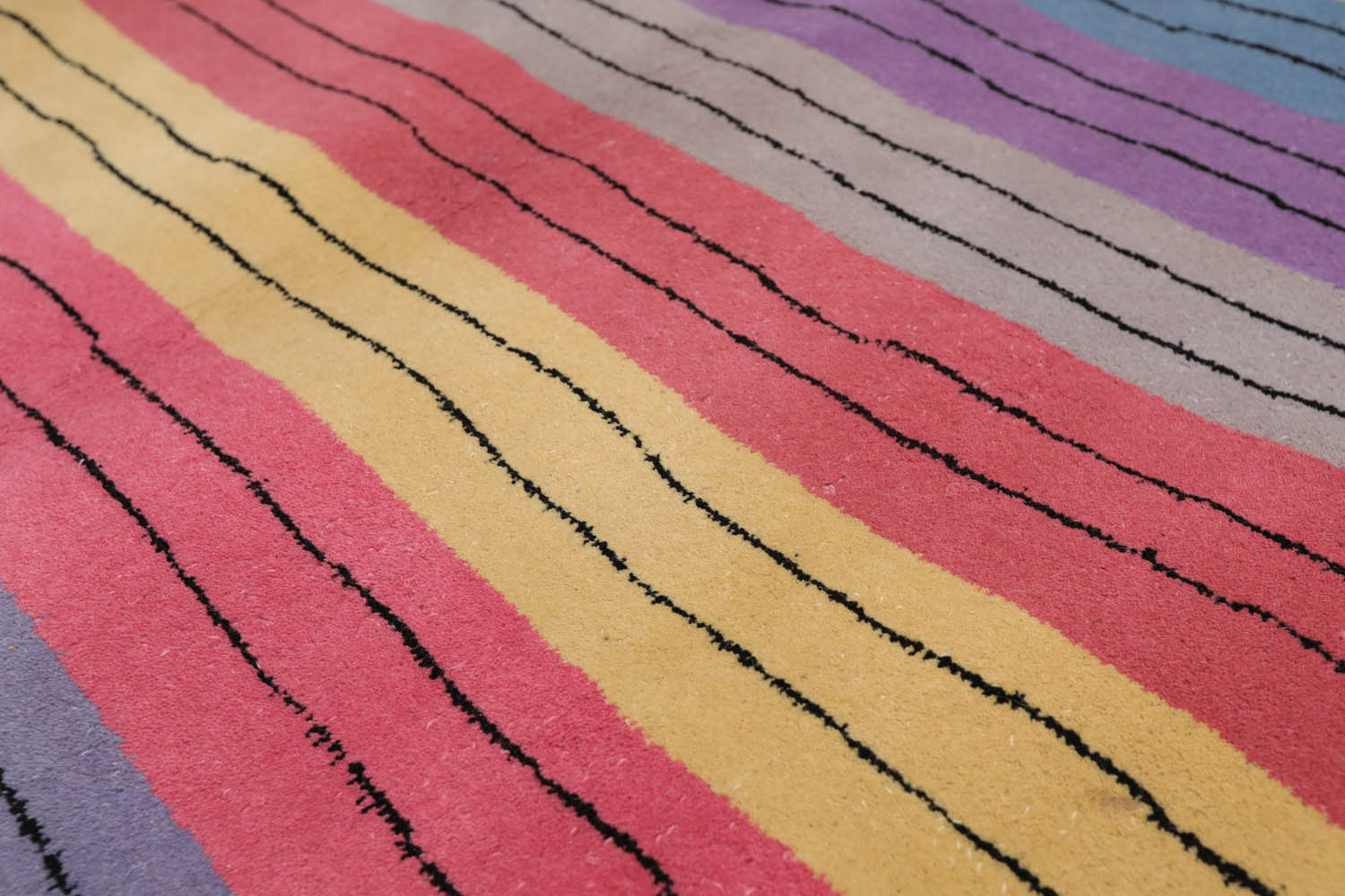 3x5 Gray, Lavender, Blue Color Hand Tufted Striped 100% Wool Modern Oriental Rug