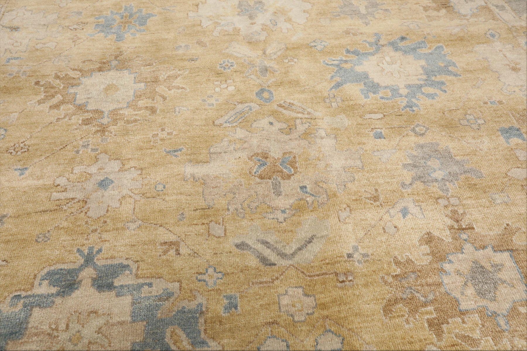 8x10 Light Gold, Gray, Aqua Color Hand Knotted Oushak Wool Traditional Oriental Rug