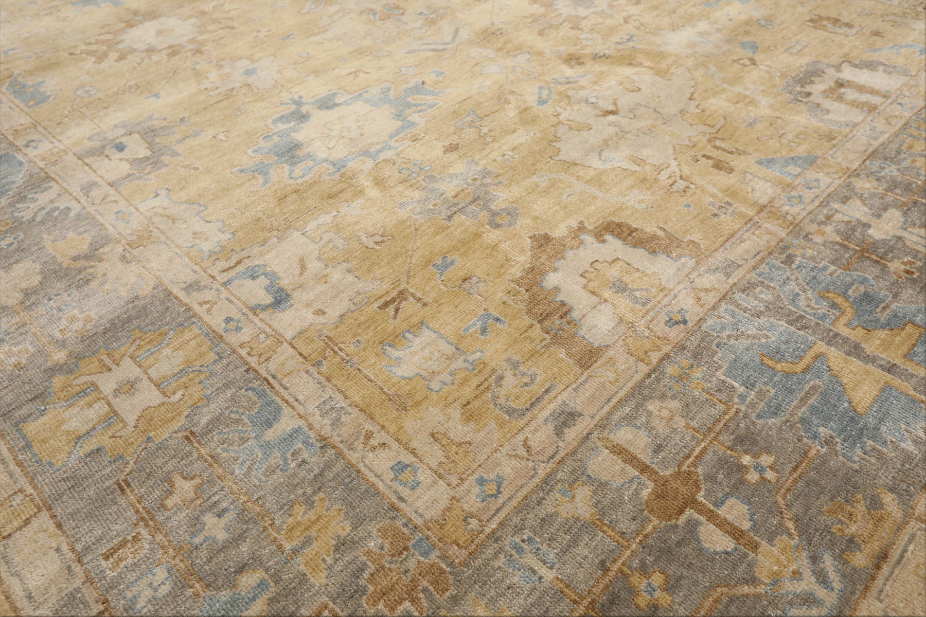 8x10 Light Gold, Gray, Aqua Color Hand Knotted Oushak Wool Traditional Oriental Rug