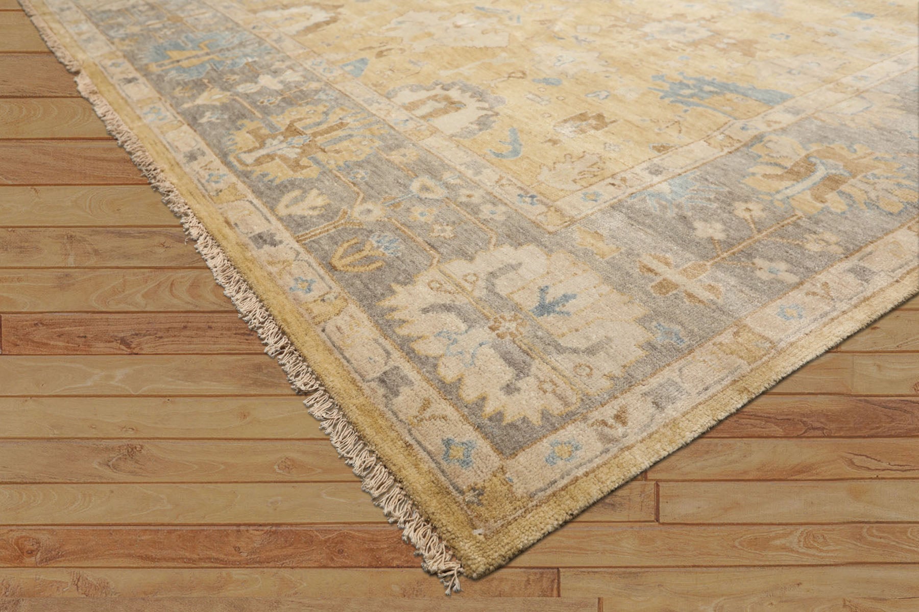 8x10 Light Gold, Gray, Aqua Color Hand Knotted Oushak Wool Traditional Oriental Rug