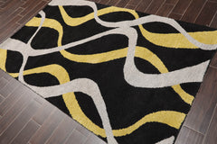 5x7 Black, Gold, Grey Color Machine Made All-Over 100% Wool Modern Oriental Rug