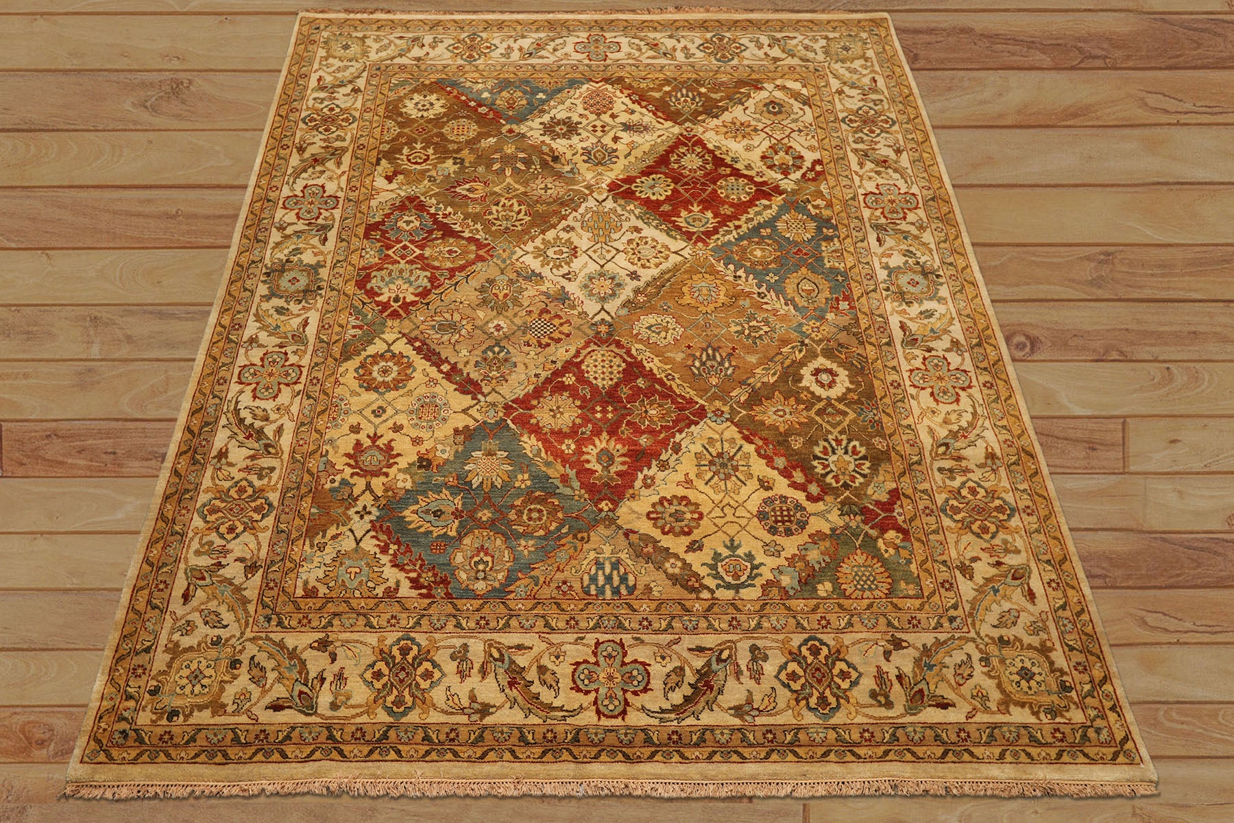 8x10 Beige, Tan, Aqua Color Hand Knotted Agra Wool Transitional Oriental Rug