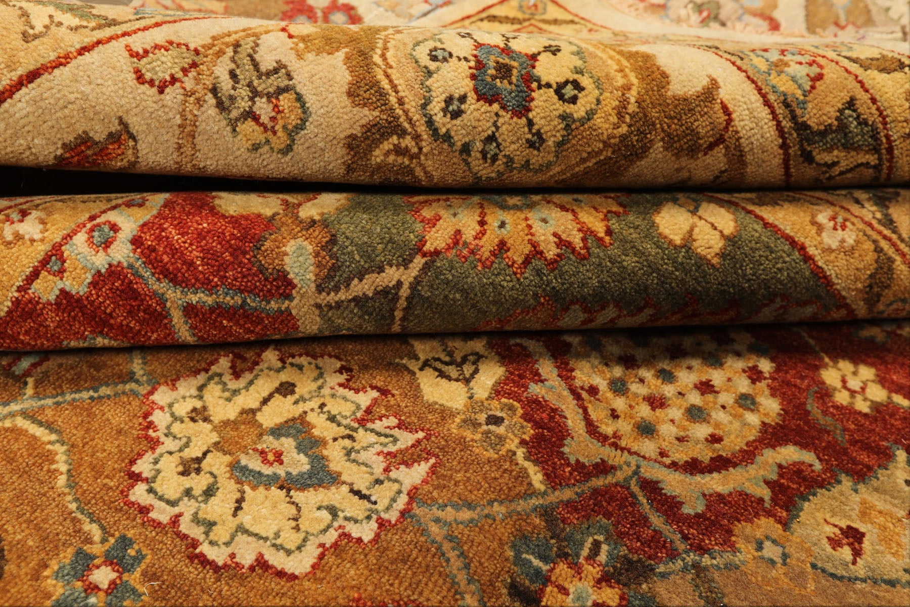 8x10 Beige, Tan, Aqua Color Hand Knotted Agra Wool Transitional Oriental Rug