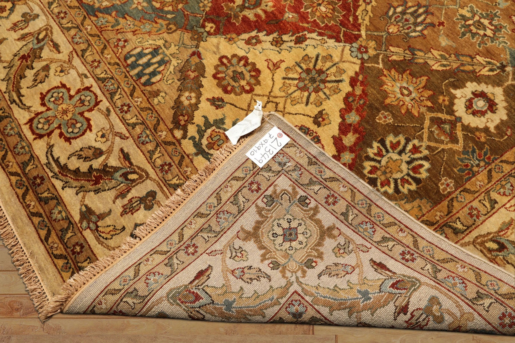 8x10 Beige, Tan, Aqua Color Hand Knotted Agra Wool Transitional Oriental Rug
