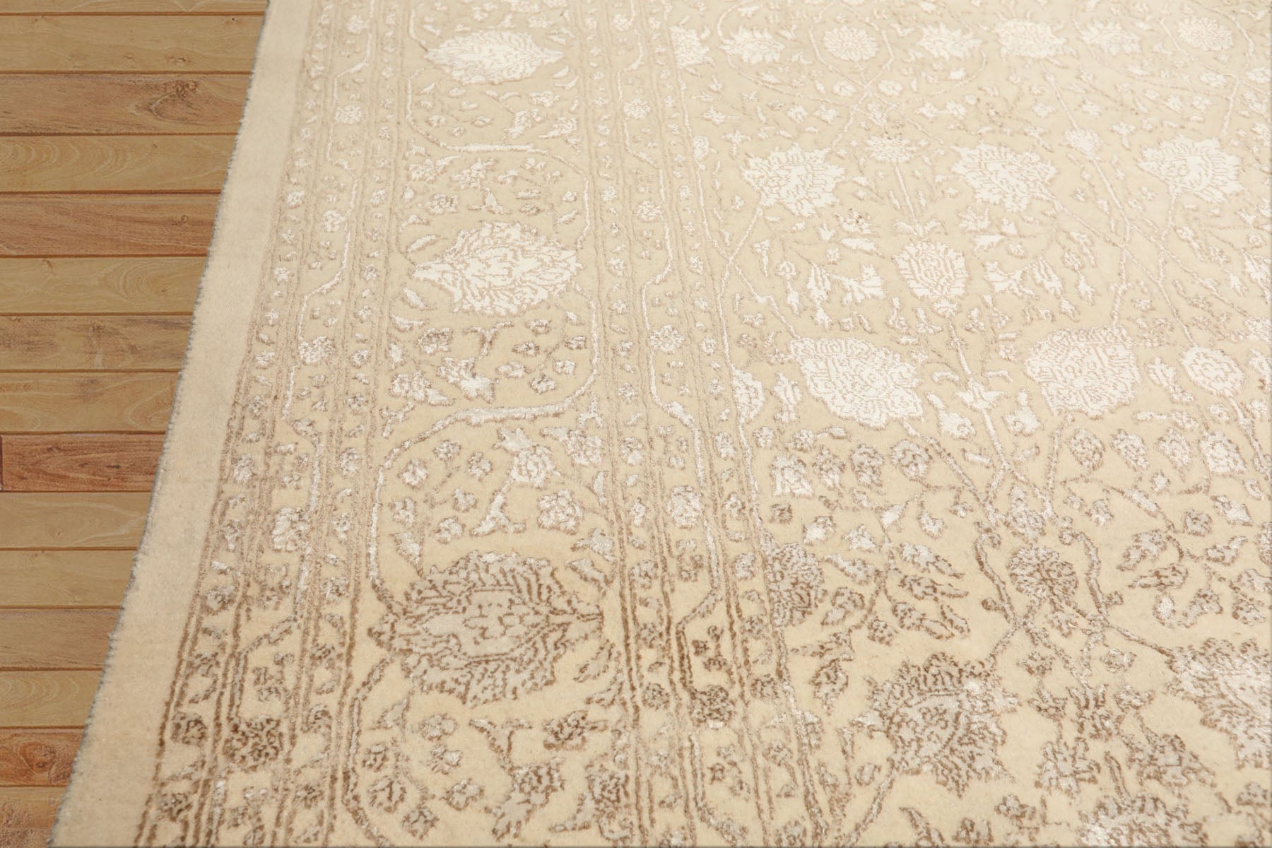 8x10 Ivory, Tan, Color Hand Knotted Tibetan Wool & Bamboo Silk Traditional Oriental Rug